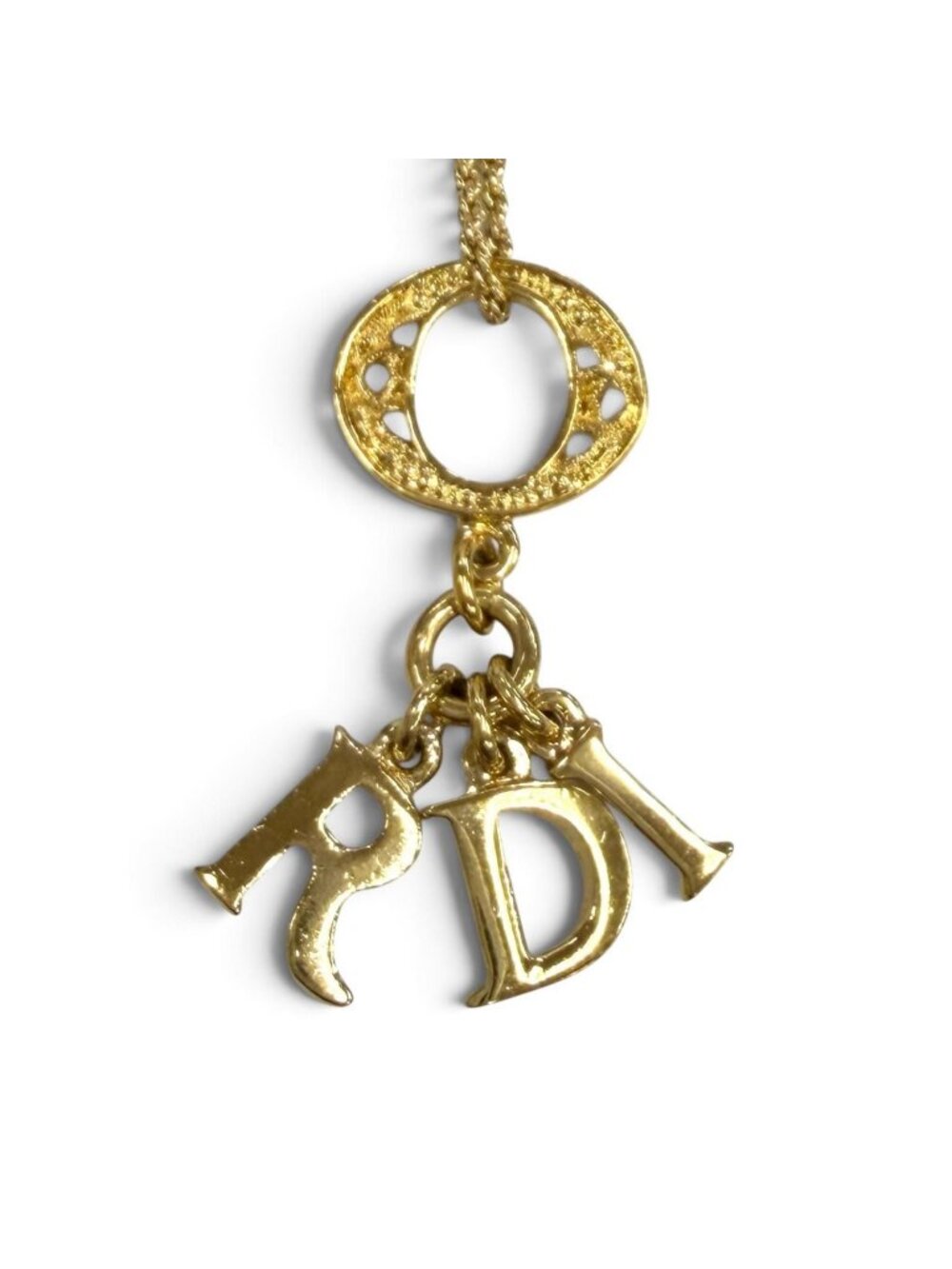 Dior Vintage Logo Motif Rope Chain Pendant Gold